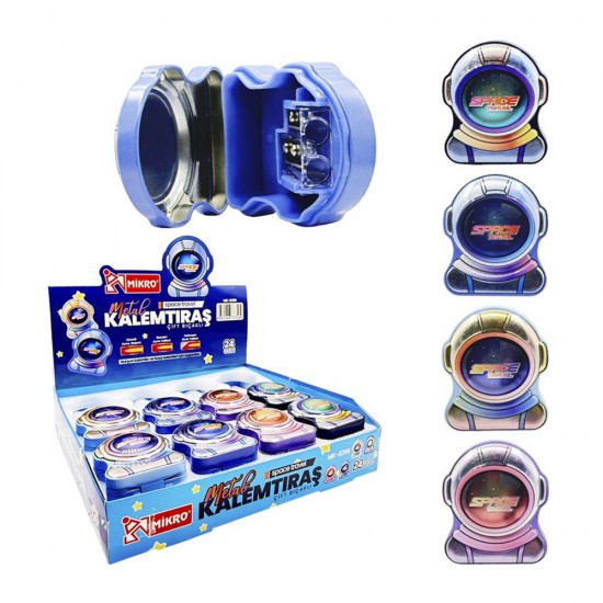 MİKRO MK-8399 ÇİFTLİ METAL KALEMTRAŞ SPACE TRAVEL 24LÜ KT