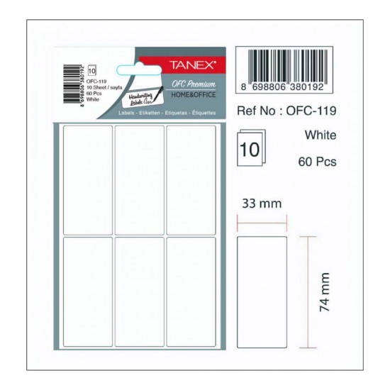 TANEX OFC-119 OFİS ETİKETİ 33X74 BEYAZ