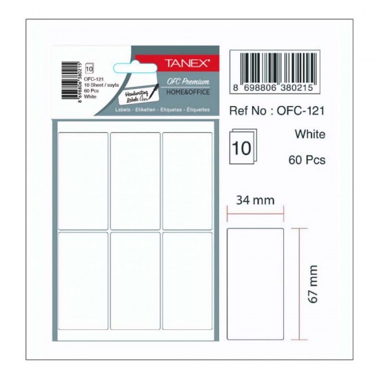 TANEX OFC-121 OFİS ETİKETİ BEYAZ