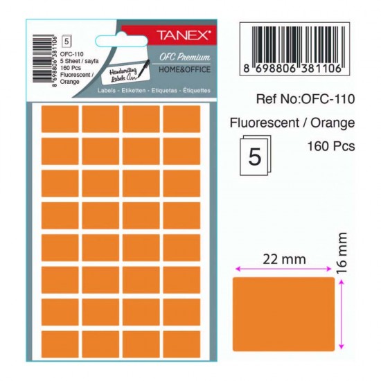 TANEX OFC-110 OFİS ETİKETİ 16X22 FLO TURUNCU