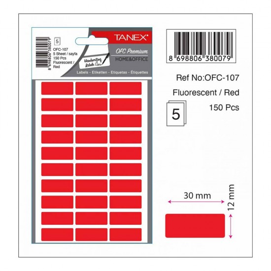 TANEX OFC-107 OFİS ETİKETİ 12X30 FLO KIRMIZI