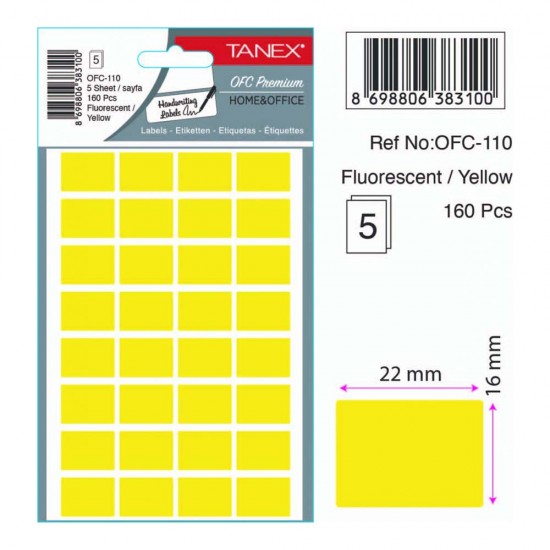 TANEX OFC-110 OFİS ETİKETİ 16X22 FLO SARI