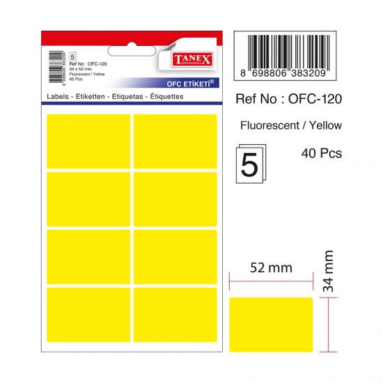 TANEX OFC-120 OFİS ETİKETİ FLO SARI