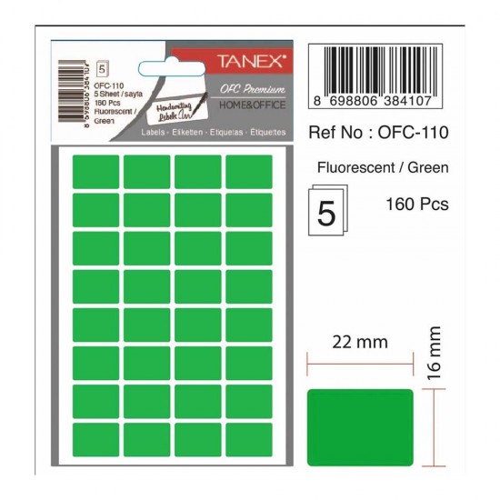 TANEX OFC-110 OFİS ETİKETİ 16X22 FLO YEŞİL
