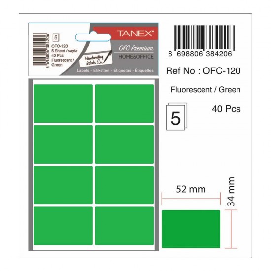 TANEX OFC-120 OFİS ETİKETİ FLO YEŞİL 5AD