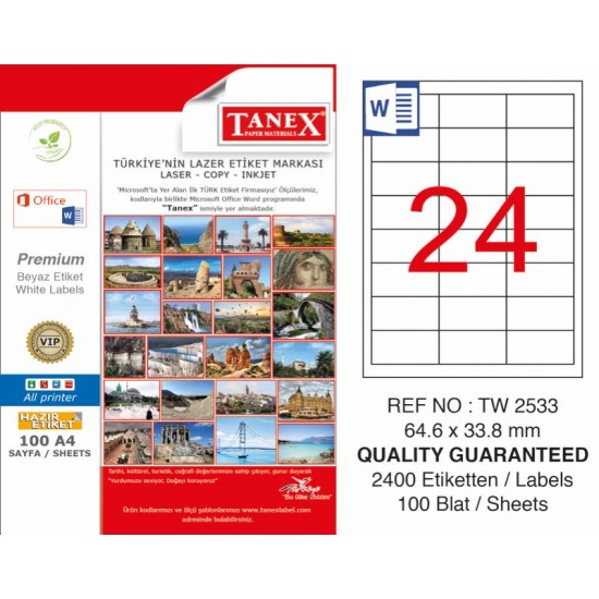 TANEX TW-2533 LAZER ETİKET 64,6X33,8MM