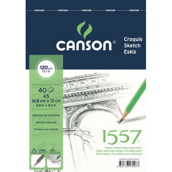 CANSON 1557 RESİM VE ÇİZİM BLOK 120GR A5 40YP 512040A5US