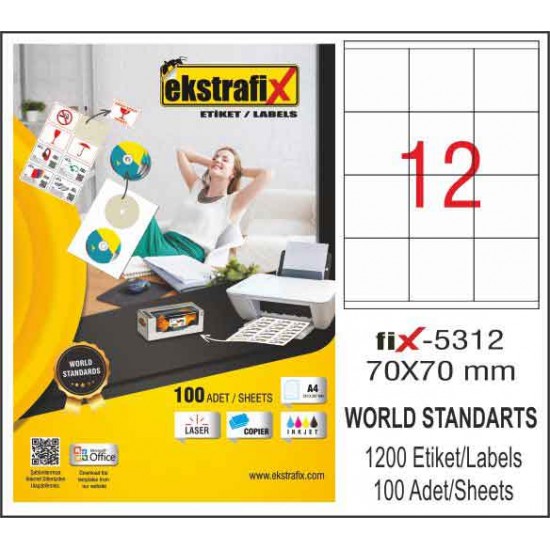 EKSTRAFİX FİX-5312 LAZER ETİKET 70X70MM