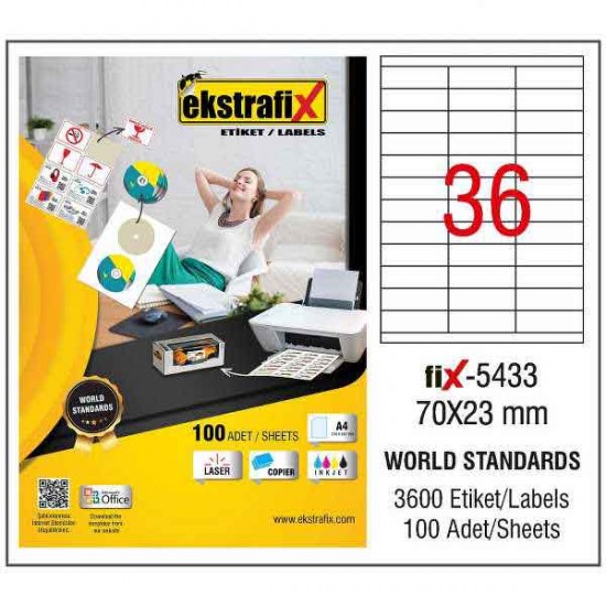 EKSTRAFİX FİX-5433 LAZER ETİKET 70X23MM