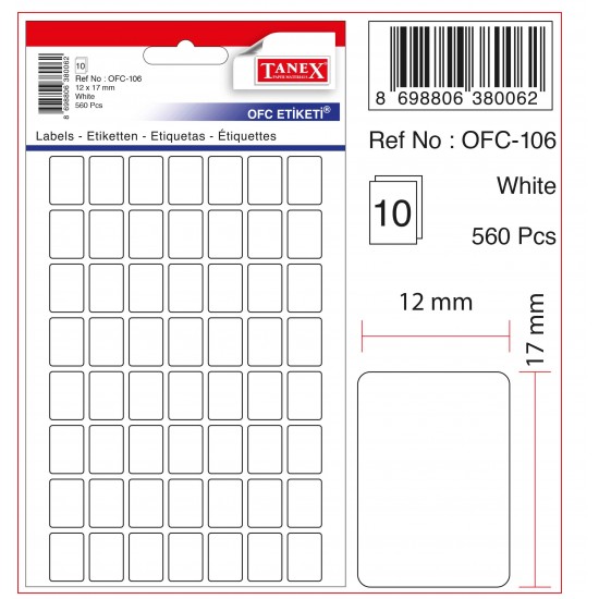 TANEX OFC-106 OFİS ETİKETİ 12X17 BEYAZ