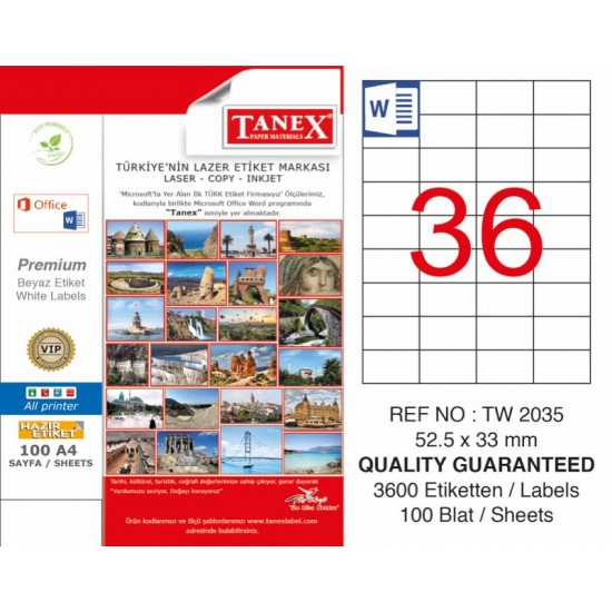 TANEX TW-2035 LAZER ETİKET 52,5X33MM