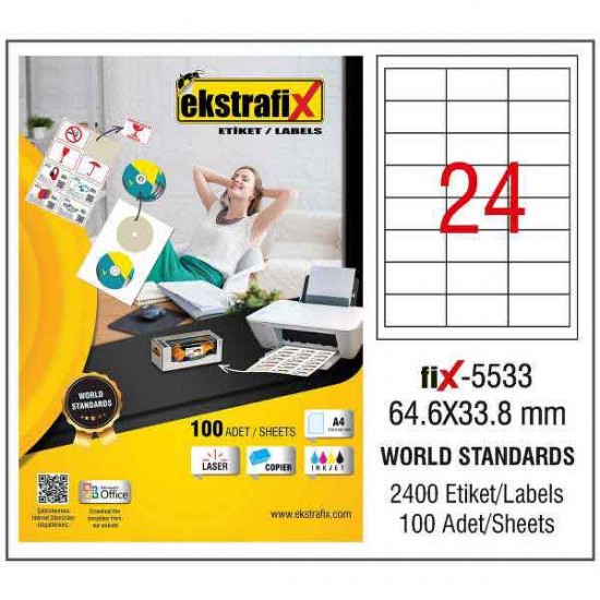 EKSTRAFİX FİX-5533 LAZER ETİKET 64.6X33.8MM