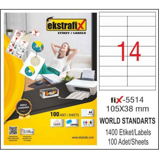 EKSTRAFİX FİX-5514 LAZER ETİKET 105X38MM