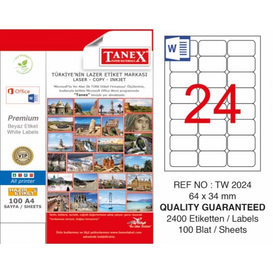 TANEX TW-2024 LAZER ETİKET 64X34MM