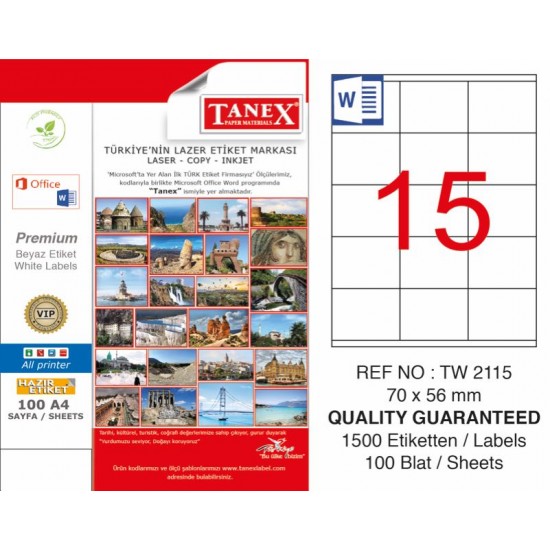 TANEX TW-2115 LAZER ETİKET 70X56MM