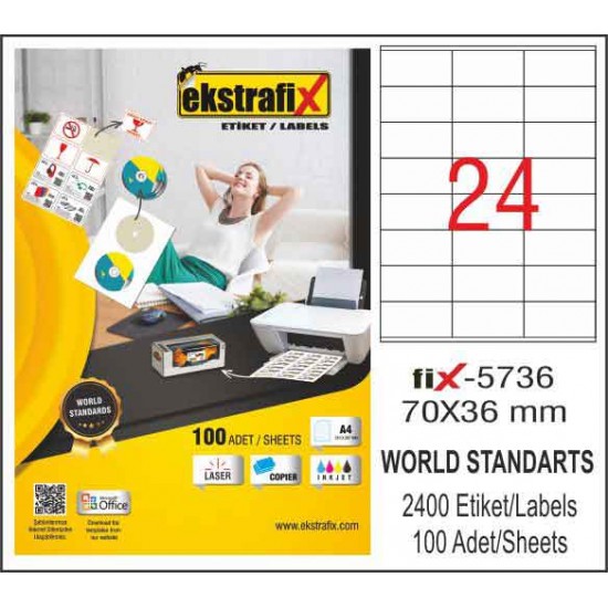 EKSTRAFİX FİX-5736 LAZER ETİKET 70X36MM