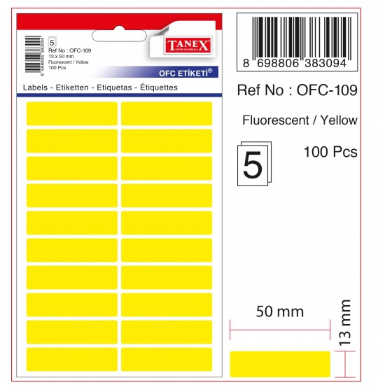TANEX OFC-109 OFİS ETİKETİ 13X50 FLO SARI