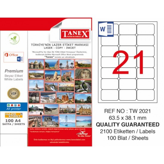 TANEX TW-2021 LAZER ETİKET 63,5X38,1MM