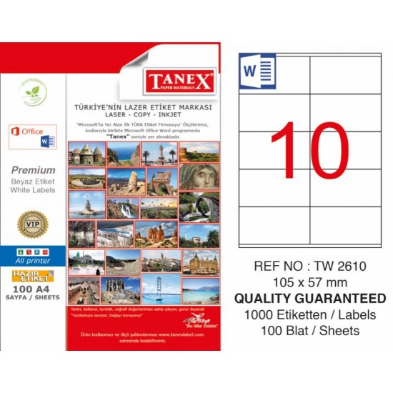 TANEX TW-2610 LAZER ETİKET 105X57MM