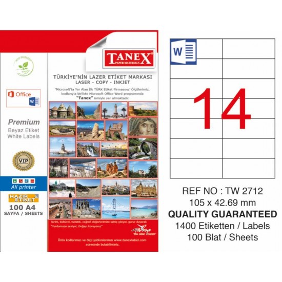 TANEX TW-2712 LAZER ETİKET 105X42,69MM