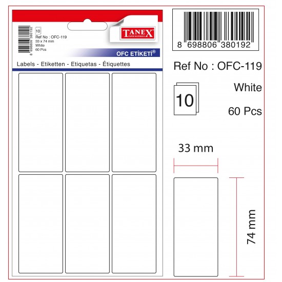 TANEX OFC-119 OFİS ETİKETİ 33X74 BEYAZ