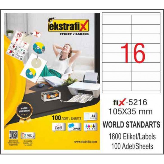 EKSTRAFİX FİX-5216 LAZER ETİKET 105X35MM