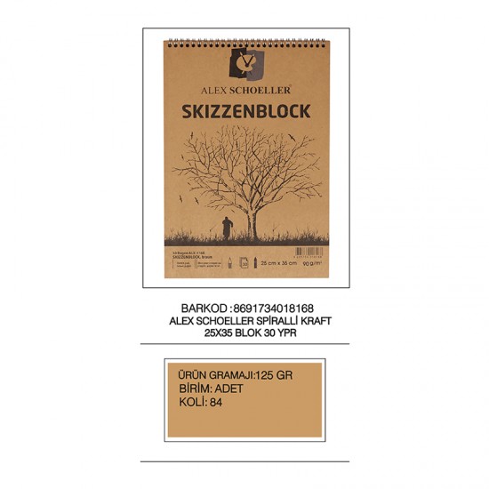 ALEX RESİM DEFTERİ KRAFT SPR 25X35 30YP ALX-1168