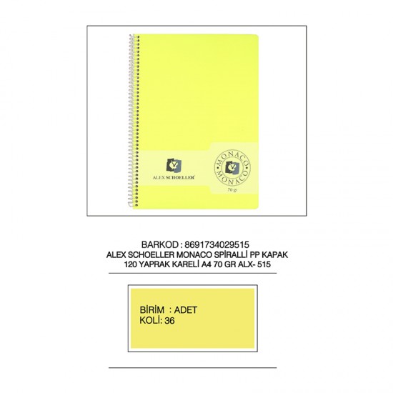 ALEX SCH SPR PP KP KARELİ DEFTER A4 120YP