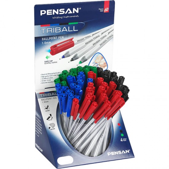 PENSAN 01003 TRİBALL TÜKENMEZ KALEM RENKLİ 60LI STN