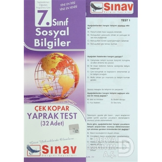 SINAV / 7.SINIF SOSYAL BİLGİLERİ YAPRAK TEST
