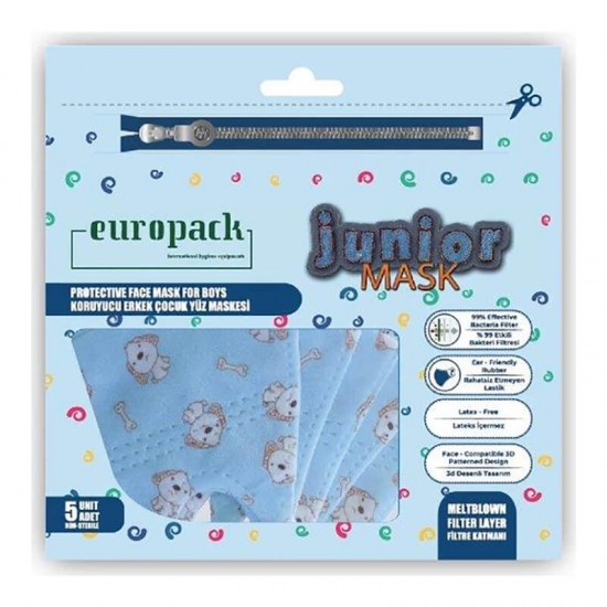 EUROPACK ÇOCUK MASKESİ MAVİ 5 Lİ