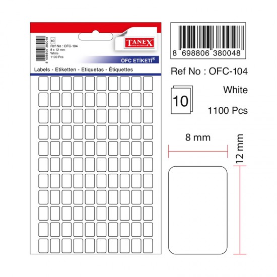 TANEX OFC-104 OFİS ETİKETİ 8X12 BEYAZ