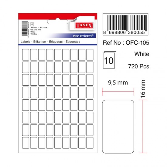 TANEX OFC-105 OFİS ETİKETİ 9.5X16 BEYAZ