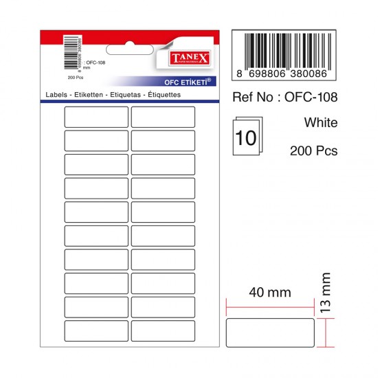 TANEX OFC-108 OFİS ETİKETİ 13X40 BEYAZ