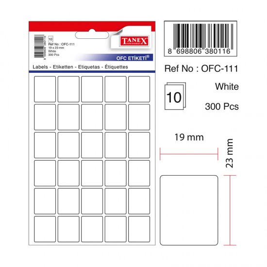 TANEX OFC-111 OFİS ETİKETİ 19X23 BEYAZ