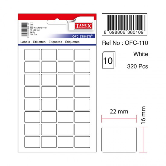 TANEX OFC-110 OFİS ETİKETİ 16X22 BEYAZ